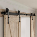 CCJH 4FT Sliding Barn Door Hardware Kit, Heavy Duty, Smoothly and Silently, Easy to Install, Fit 12' Width Double Door Panel, I Shaped Hangers Black