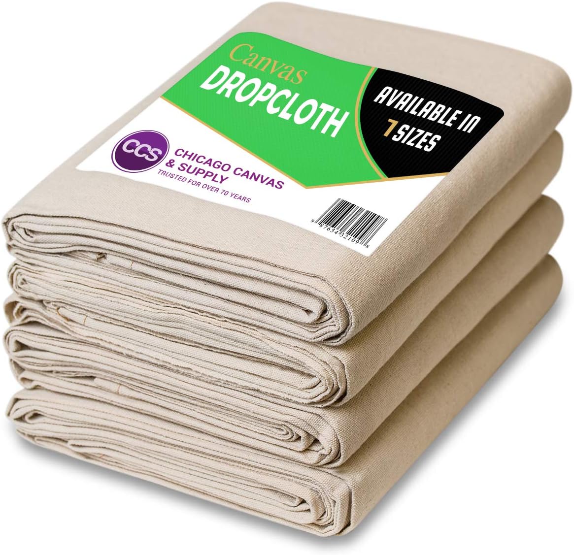 CCS Canvas Drop Cloth for Painting – Heavy Duty Cotton Duck Cloth Tarp for Curtains, Tablecloths, Backdrops – Washable & Reusable Floor Cover & Dust Sheet for Furniture (4-Pc, 9x12 Ft)