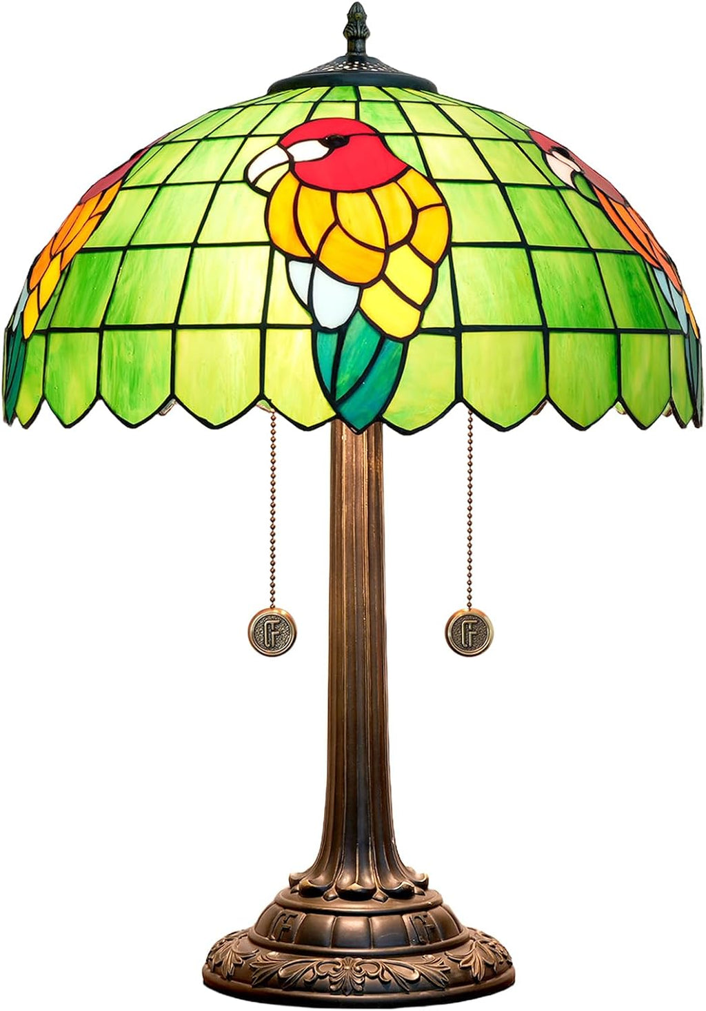 Tiffany Table Lamp Green Stained Glass Parrot Style Bedside Lamp 16X16X23 Inches Desk Decor Light Classic Farmhouse Reading Table Lamps for Home Office
