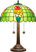 Tiffany Table Lamp Green Stained Glass Parrot Style Bedside Lamp 16X16X23 Inches Desk Decor Light Classic Farmhouse Reading Table Lamps for Home Office