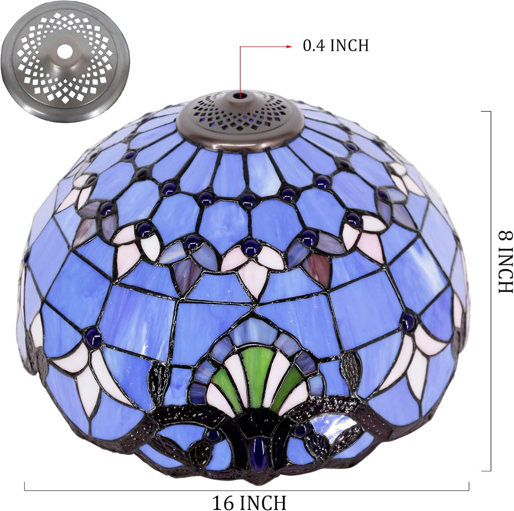 Large Tiffany Lamp Shade Replacement Only 16Inch Stained Glass Lampshade Fit For Table Lamps FLoor Lamp Ceiling Fixture Pendant Hanging Light Home Office Decoration (Blue Baroque)