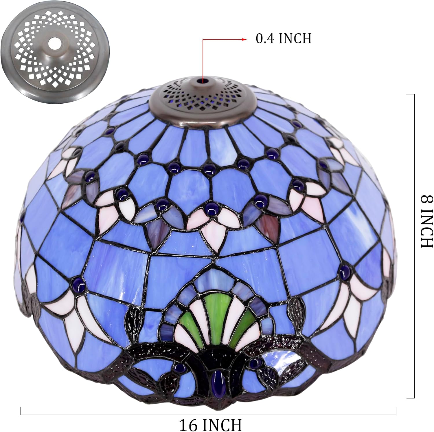 Large Tiffany Lamp Shade Replacement Only 16Inch Stained Glass Lampshade Fit For Table Lamps FLoor Lamp Ceiling Fixture Pendant Hanging Light Home Office Decoration (Blue Baroque)