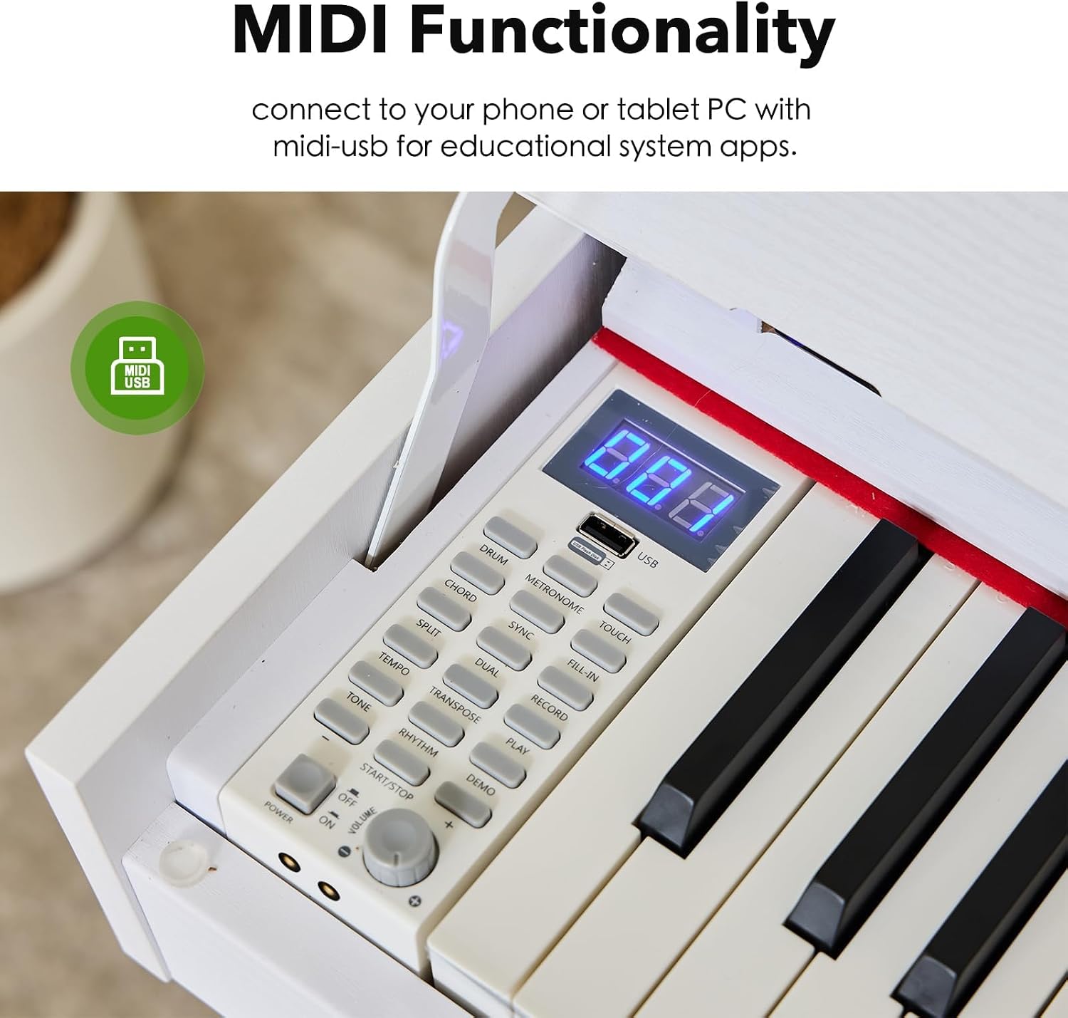 Digital Piano 88 Key Weighted Keyboard,Full-Size Desk Progressive Hammer-Action Electric Piano For Beginners, With Sheet Music Stand, Pedal,Power Adapter, Headphone Mode, Usb-Mid (Pearl White)