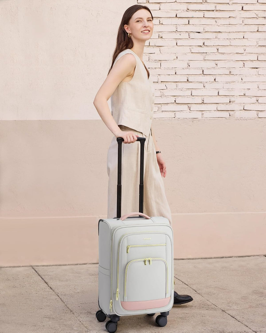 LOVEVOOK Carry on Luggage 22x14x9 Airline Approved with Garment Bag & Spinner Wheels, 22 Inch Large Rolling Suitcase with TSA Lock, Softside Lightweight Underseat Carryon Luggage for Women Travel, 49L