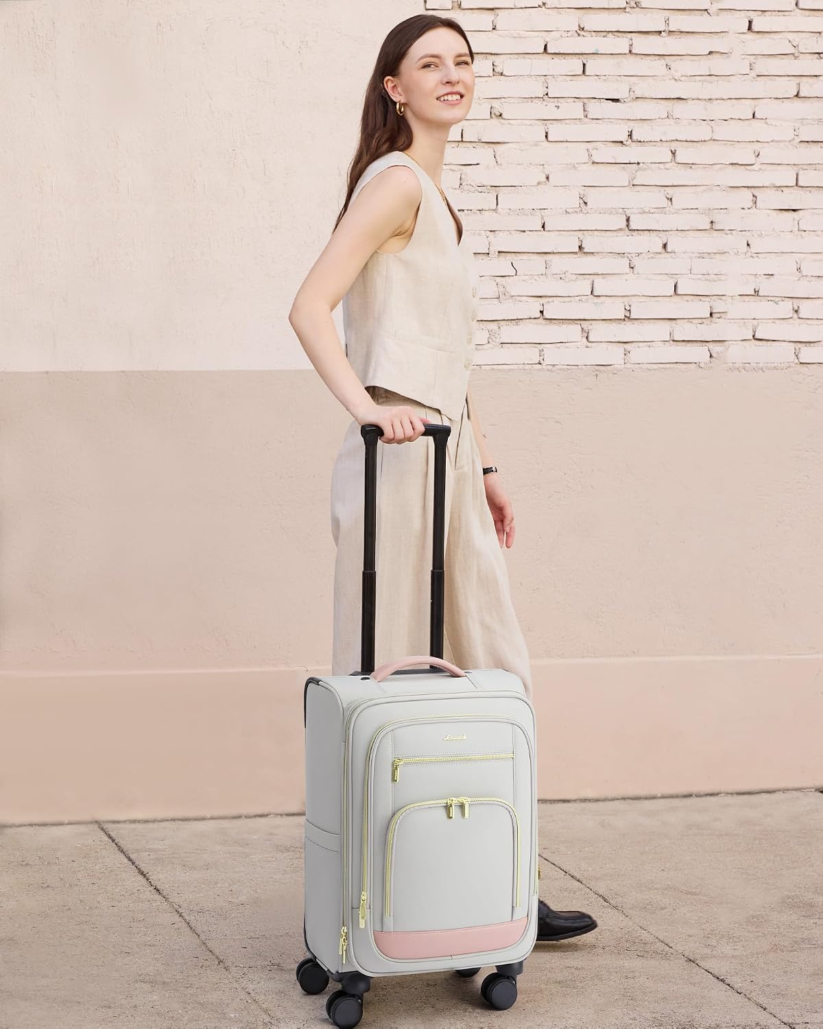 LOVEVOOK Carry on Luggage 22x14x9 Airline Approved with Garment Bag & Spinner Wheels, 22 Inch Large Rolling Suitcase with TSA Lock, Softside Lightweight Underseat Carryon Luggage for Women Travel, 49L