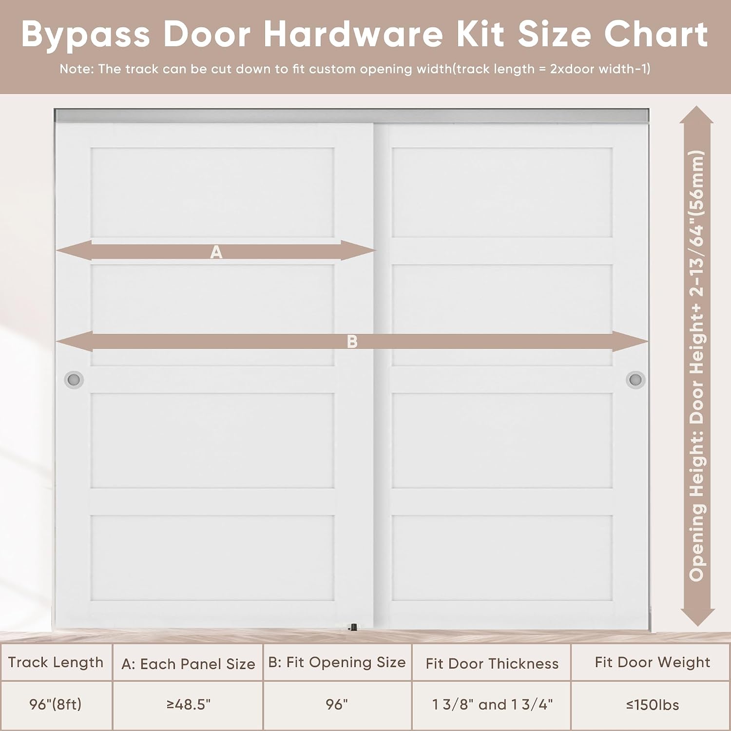 JUBEST 8FT/96 Heavy Duty Bypass Door Hardware with Soft Close Mechanism, Sliding Closet Door Hardware Set for 2 Door System, Smoothly and Quietly, Fit Door Thickness 1 3/8' or 1 3/4', Easy to Install