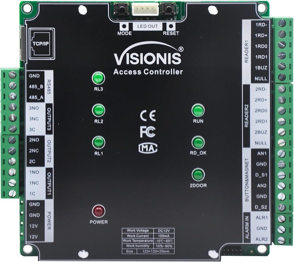 Visionis VS-AXESS-2ETL-PCB Two Door Network Access Control System Board Controller for 2 Doors Security with TCP/IP Wiegand and Desktop Software 20,000/70,000 User Record