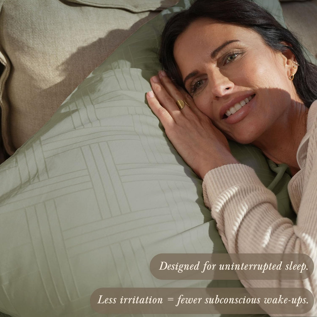 Threadmill California King Size Sheets | 800 Thread Count Jacquard Celine Sage Green | 4 Piece Striped Bed Sheets | Extra Long Staple Cotton Sheet | Luxury Damask Sheets with Elasticized Deep Pocket