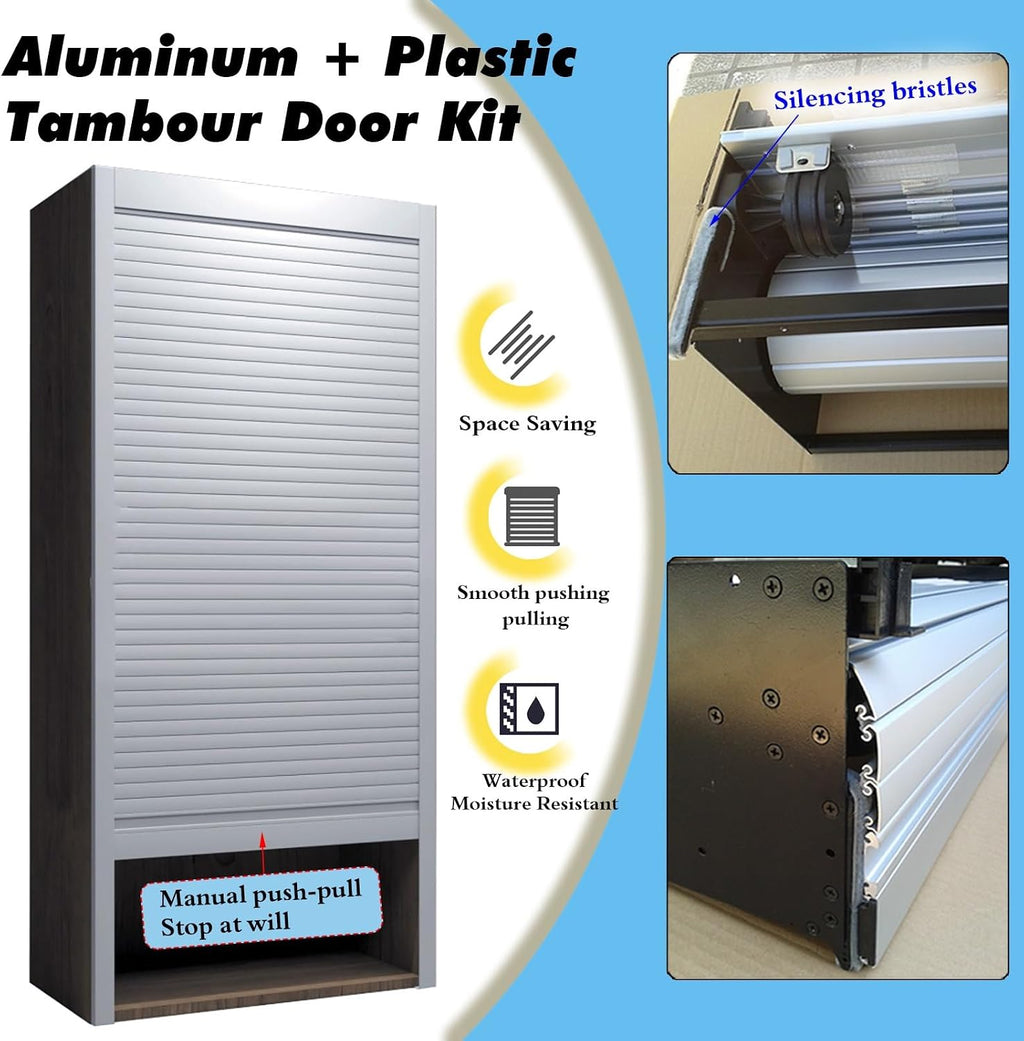 Metal Tambour Door Wall Cabinet with Roll Shaft, Custom Size Straight Sliding Roll Up Gate Kit for RV/Motorhome/Office/Hotel/, Closet Appliance Storage Bins Decor Doors(W 16 x H 24 inch)