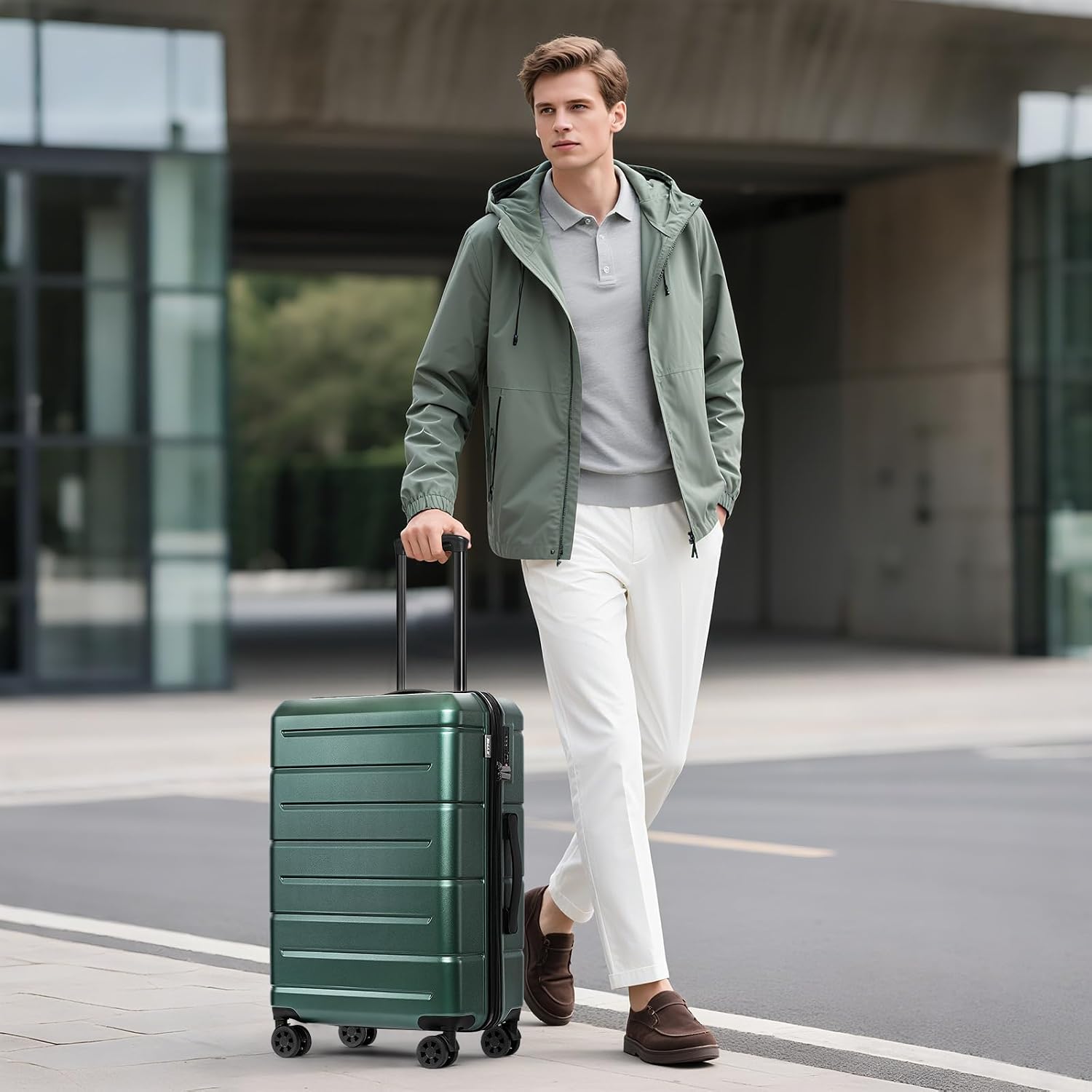 KYME Luggage Sets 2 Piece Suitcase Set Hardshell 20 inch/24 inch Luggage with Spinner Wheels Hardside PC+ABS Checked Large Suitcase with TSA Lock for Women Men Green