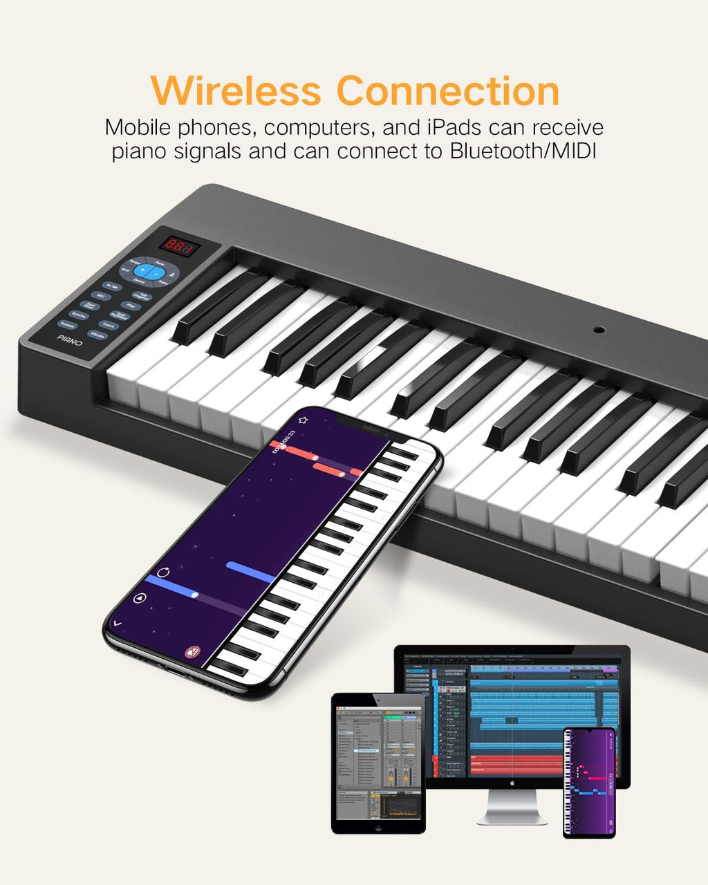 Folding Piano 61 Key, Foldable Sensitive Electric Piano for Beginners, Portable Piano Keyboard with Sheet Music Stand, Bag, Pedal