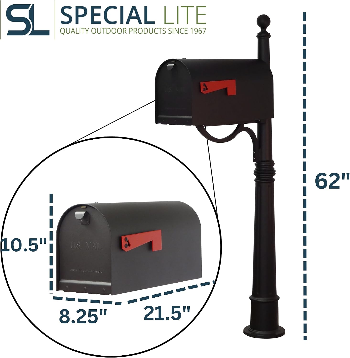 Special Lite Titan Curbside Mailbox with Ashland Post - Black Mailbox with Aluminum Post - SCH-1016A_SPK-600-BLK