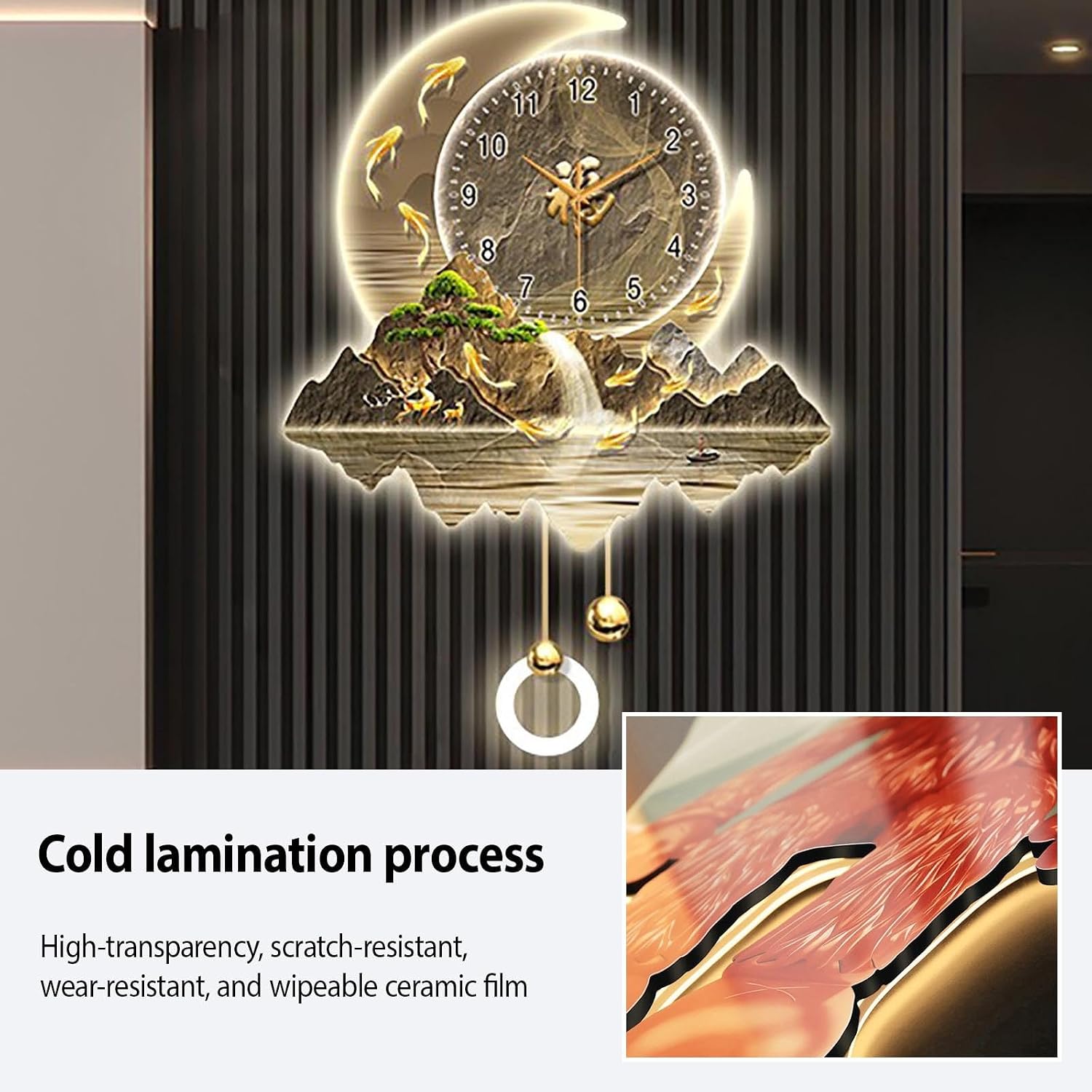 Modern Home Decorative Wall Clock Art Decorations lamp,Plug-in Power Supply 3D Relief LED Decorative Painting,Home Decoration,for Bedroom, Living Room, Kitchen(D,40 * 60cm/15.7 * 23.6in)