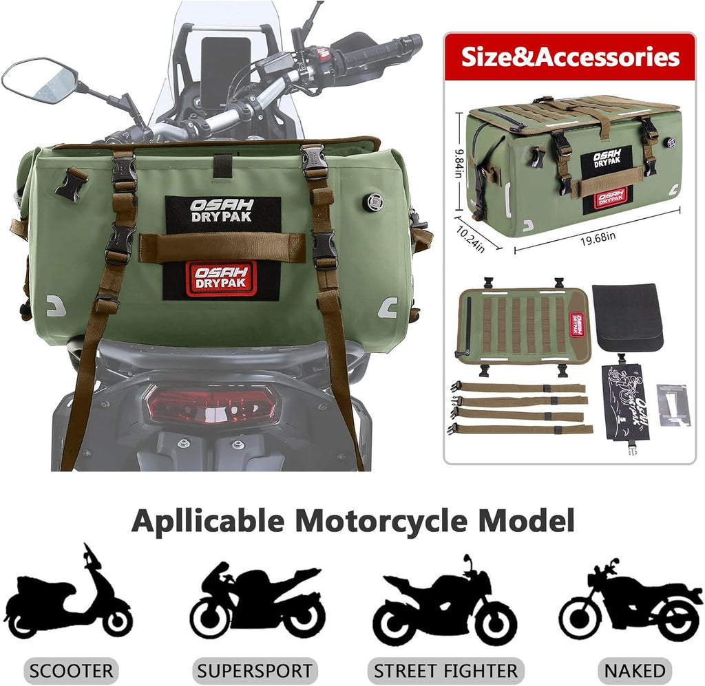 OSAH DRYPAK Waterproof Motorcycle Tail Bag, 40L Waterproof Duffel Bag, Motorcycle Dry Bag, Multifunctional Luggage Bag with Shoulder Straps for Travel, Camping, Fishing