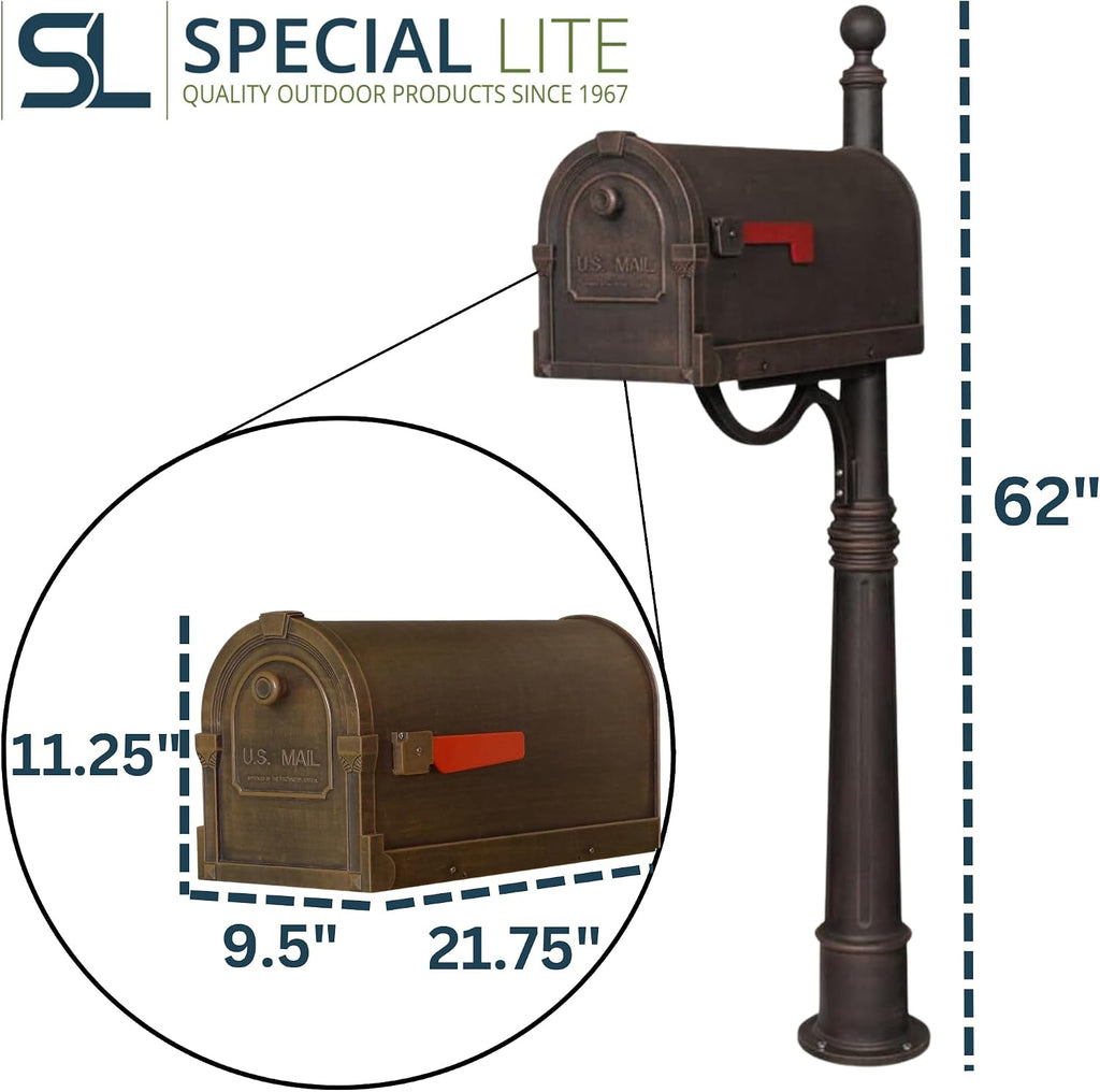 Special Lite Savannah Curbside Mailbox with Ashland Post - Copper Mailbox with Aluminum Post - SCS-1014_SPK-600-CP