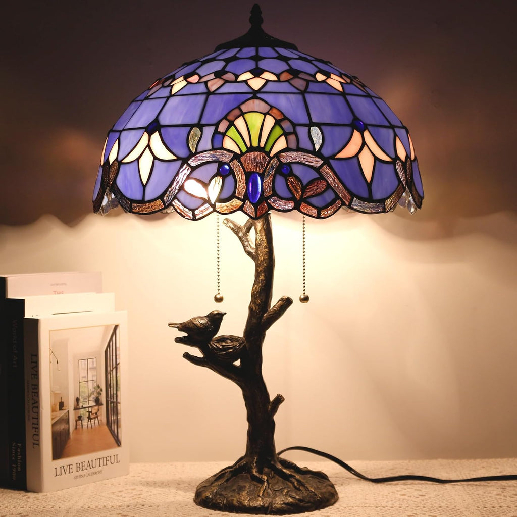 Large Tiffany Lamp Shade Replacement Only 16Inch Stained Glass Lampshade Fit For Table Lamps FLoor Lamp Ceiling Fixture Pendant Hanging Light Home Office Decoration (Blue Baroque)