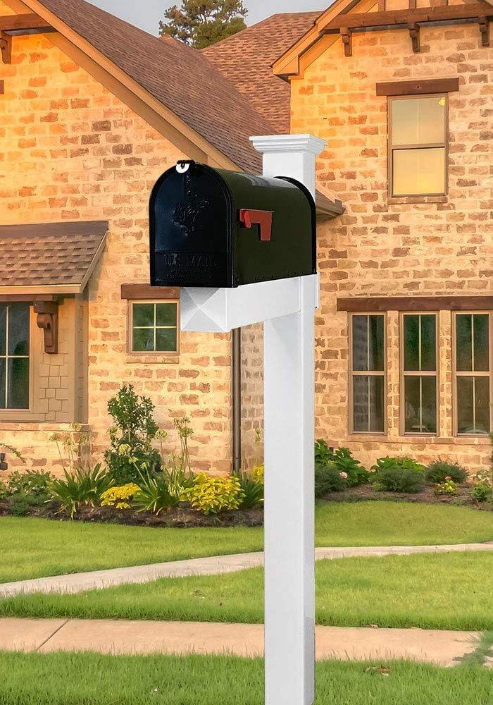 The Fillmore Vinyl/PVC Mailbox Post (Includes Mailbox) Complete Decorative Curbside Mailbox System with Classic Traditional Style (Black Mailbox)