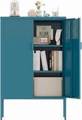 Metal Storage Cabinet,2 Door TV Stand, Metal Mesh Accent Cabinet,Magnetic Door Closure,Low Storage Cabinets with Doors and Shelves