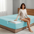 Zipper Fitted Sheet - Includes 1 Fitted Sheet Base & 2 Zip-On Sheets - Upto 16' in. Deep Pockets Cal King Size Zipper Fitted Sheet - Easy to Change, Sateen Cotton 600 TC Fitted Sheet - Aqua Blue