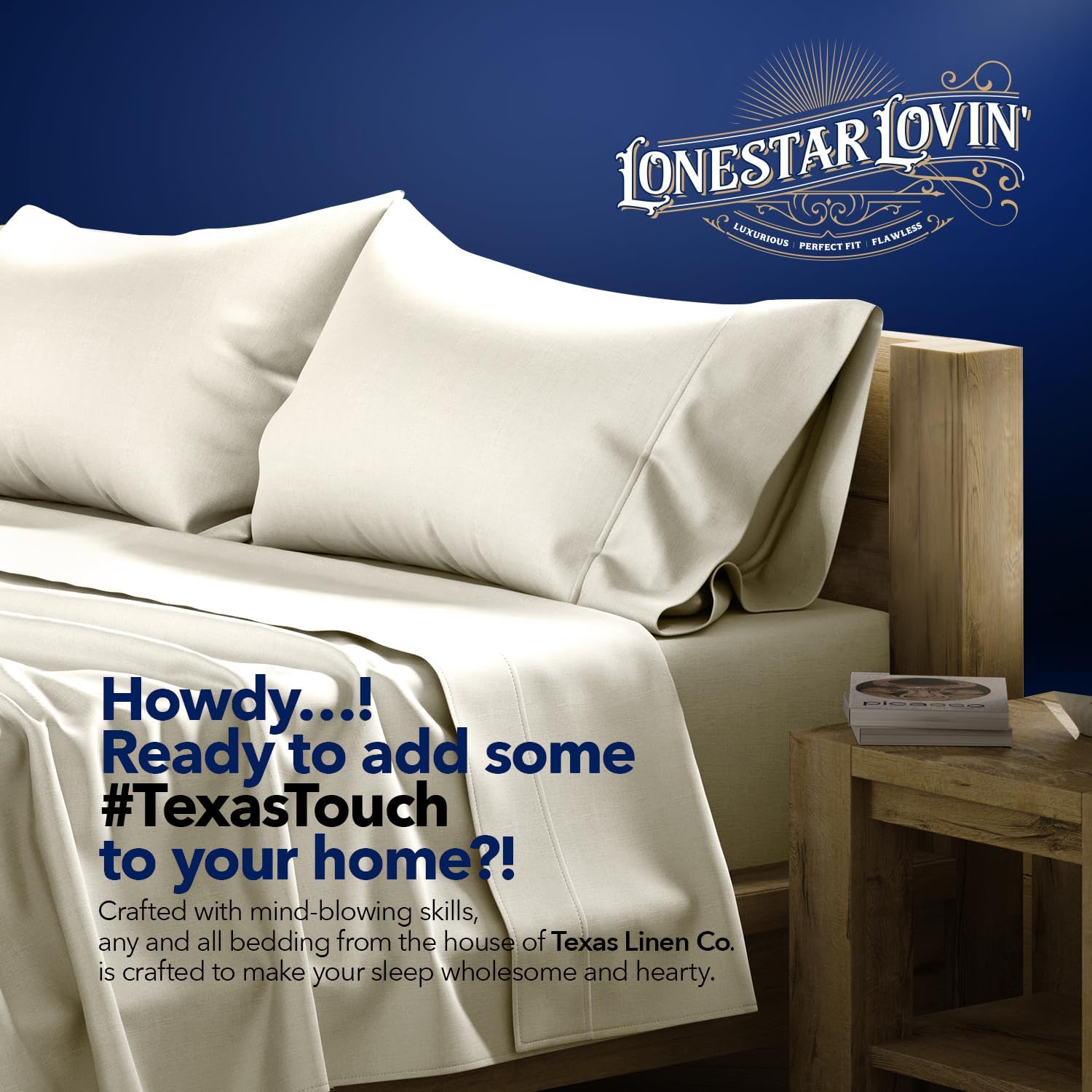 TEXAS LINEN CO. 100% Egyptian Cotton California King Sheet Sets - Luxury 1000 Series Lonestar Lovin' Collection Cal King Sheet Set (6 PC, Ivory), Soft, Cooling, 16' Deep Pocket Hotel Bed Sheets