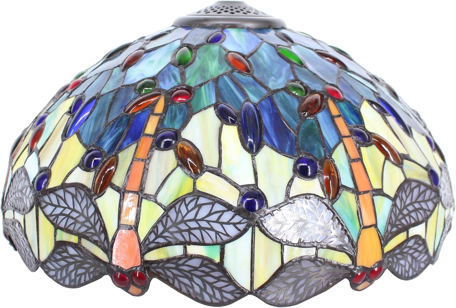 Large Tiffany Lamp Shade Replacement Only 16Inch Stained Glass Lampshade Fit For Table Lamps FLoor Lamp Ceiling Fixture Pendant Hanging Light Home Office Decoration (Blue Yellow Dragonfly)
