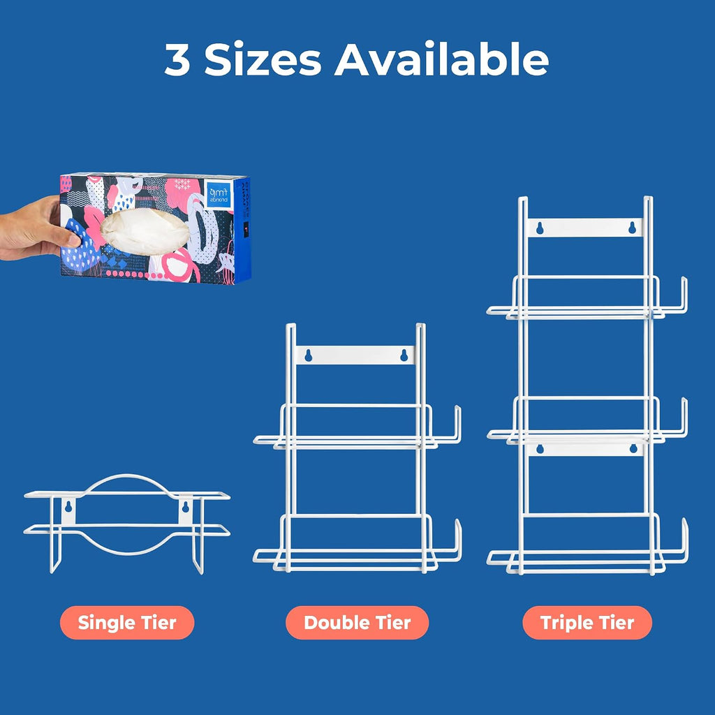 FMP Brands 10 Pack Triple Glove Holder for Wall Mount, Wire Rack Disposable Napkin Gloves Box Holder, White Durable Metal Organizer Glove Rack Holder for Food Service, Lab, Office, Home, and Garage