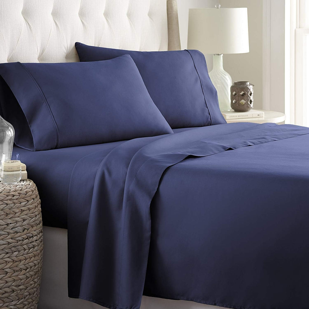 Split-Queen Sheets for Adjustable Bed Super Soft 1800-TC Heavy Egyptian Cotton 5-Piece Sheets Set Fits 7-9' Fully Elastic Deep Pocket (Solid, Navy Blue)
