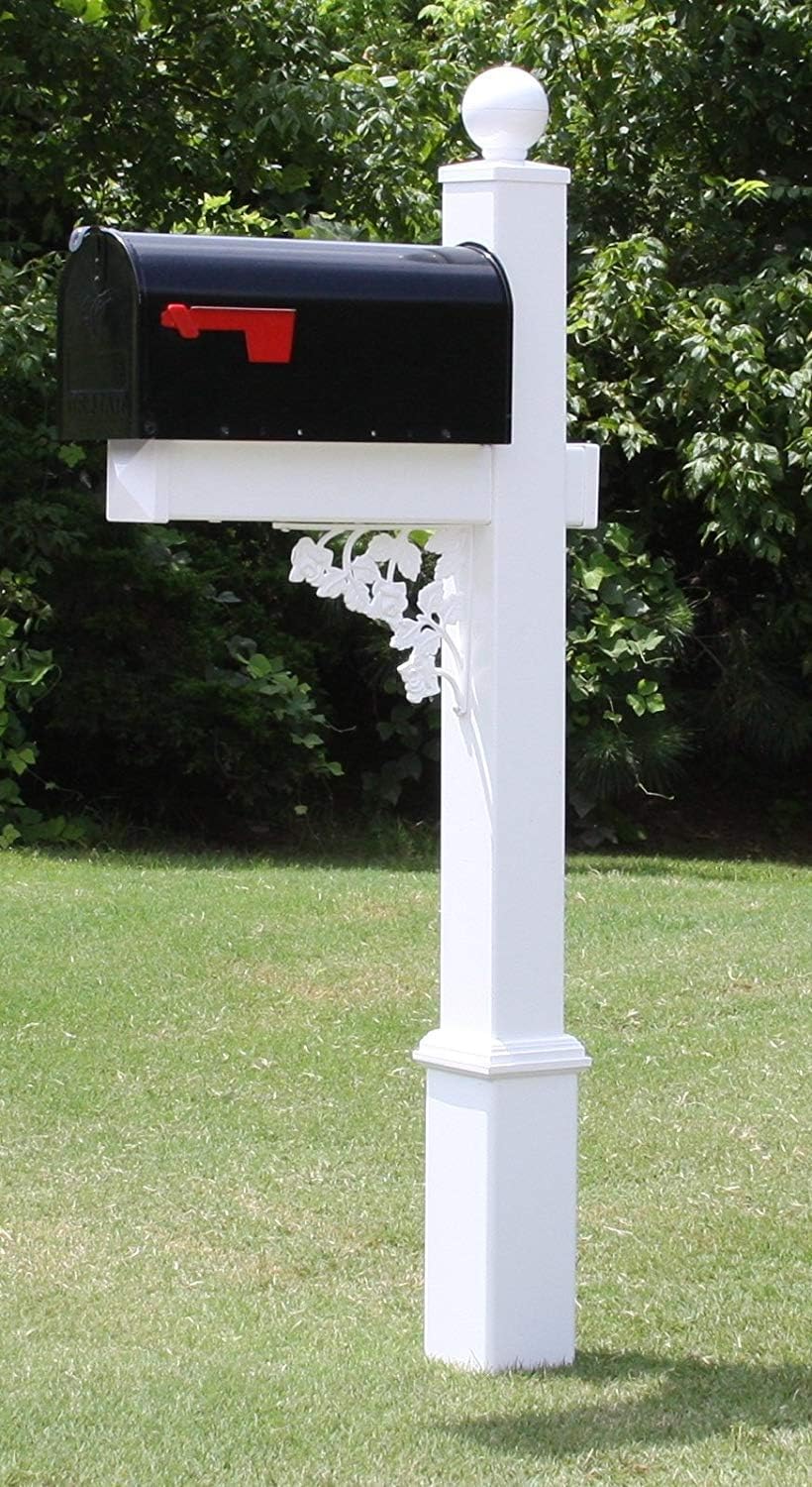 4Ever Products The Truman Vinyl/PVC Mailbox Post (Includes Mailbox) Complete Decorative Curbside Mailbox System with Classic Traditional Style (Black Mailbox)