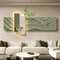 PAKMEZ Plug-in Power Supply Sandstone Wall Art with Clock, Sandstone Decor Wall Art Painting with Vase and Fake Plant, Home Decor for Living Room Office Study(Green,100 * 40cm/39.4 * 15.7in)