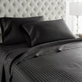 Breathable Luxury Bedding ! 800 Thread Count 100% Egyptian Cotton Queen Size 4 Piece Sheet Set Fit 15' Inch to 18' Inch Deep Pocket Stripe. Black