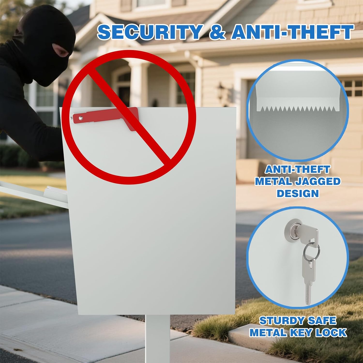 POCHAR Curbside Large Mailbox for Outside with Post - Locking Mailbox Post Mount with Base Plate - Weekend-Away Design Large Street Mail Box (White)