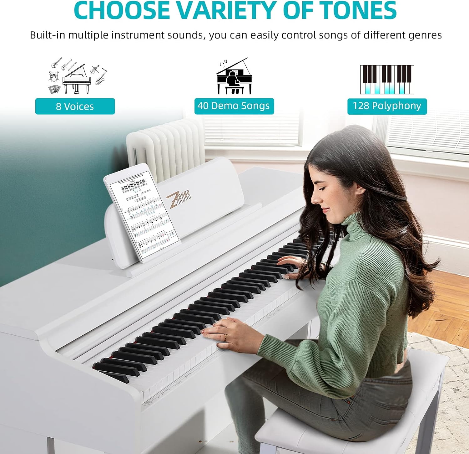 Digital Piano, 88 Key Weighted Keyboard Piano, Full-size Electric Piano Keyboard with Sheet Music Stand, Triple Pedal, Power Adapter, Supports USB-MIDI Connecting (White)