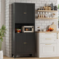 Bevivog Black Pantry Cabinet, 69' Tall Metal Storage Cabinet with Hutch, 4 Doors Pantry Shelves Microwave Stand, Freestanding Tall Bathroom Storage Cabinet for Kitchen, Dining Room, Laundry Room