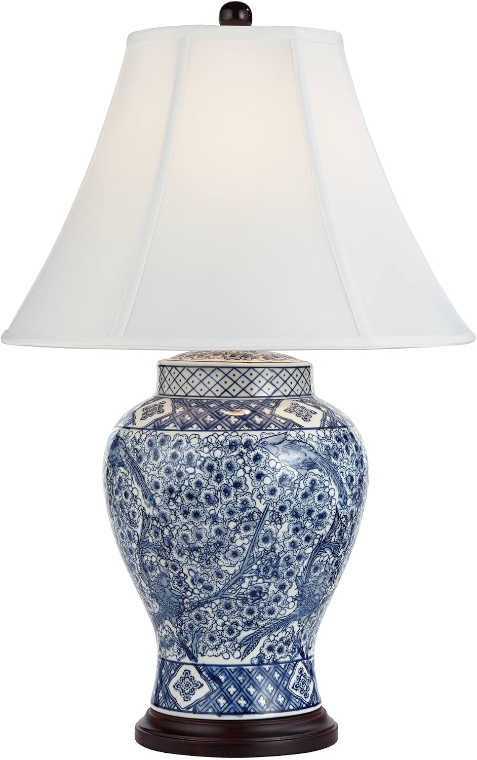 Barnes and Ivy Shonna Traditional Asian Style Jar Table Lamp with Dimmer and USB Charging Port 27' Tall Blue White Floral Porcelain Flared Bell Shade for Cottage Core Living Room Bedroom House