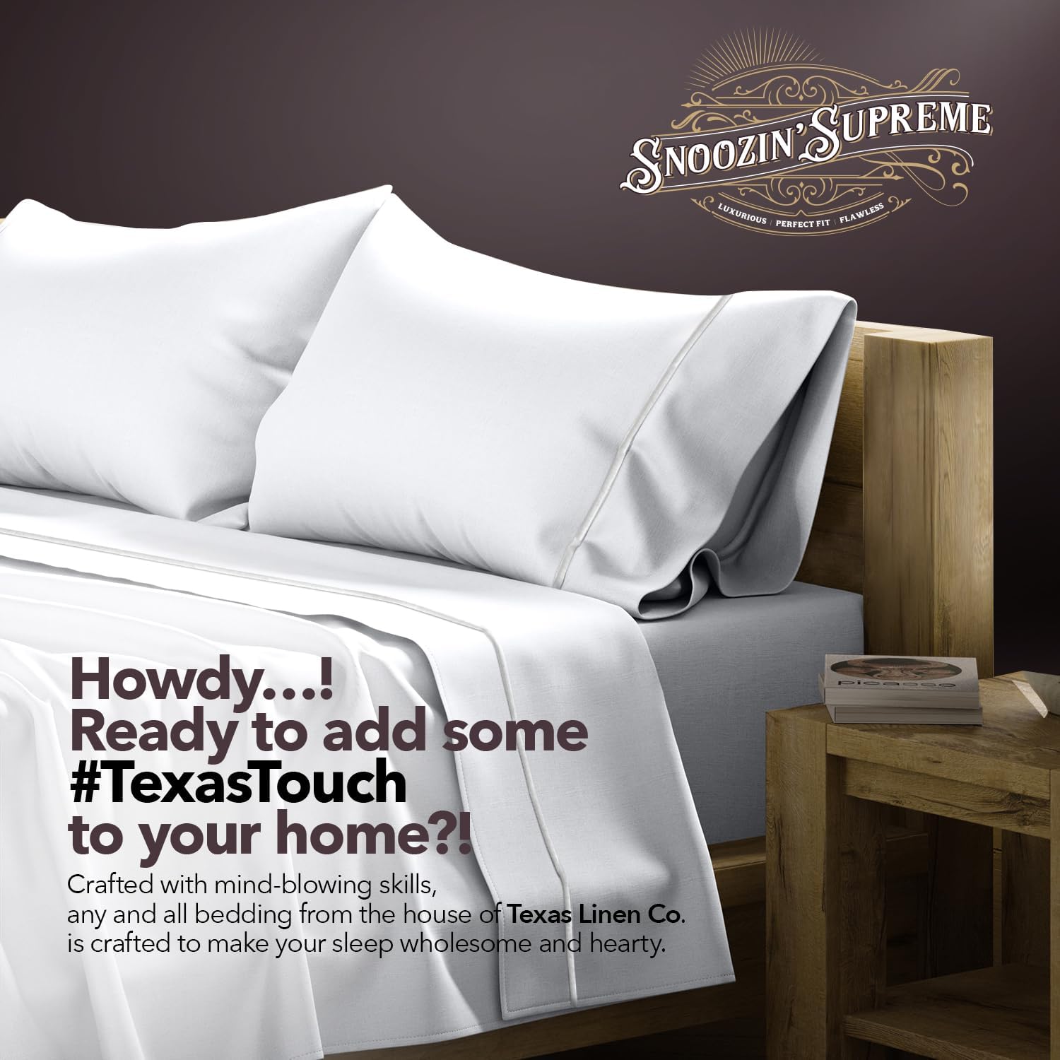 TEXAS LINEN CO. 100% Egyptian Cotton Sheets Queen Size - Snoozin' Supreme Collection 2000 Series Luxury Queen Bed Sheet Set, Cooling Sateen Weave, 17' Extra Deep Pocket Hotel Sheets (4 Pc, White)