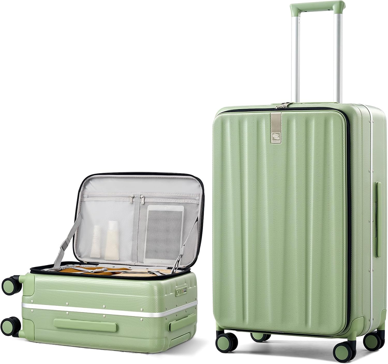 Hanke 26 Inch Large checked Luggage PC Hard Shell luggage Top Opening Aluminum Frame Travel Luggage Suitcases with Wheels for Woman Men.(Bamboo Green)
