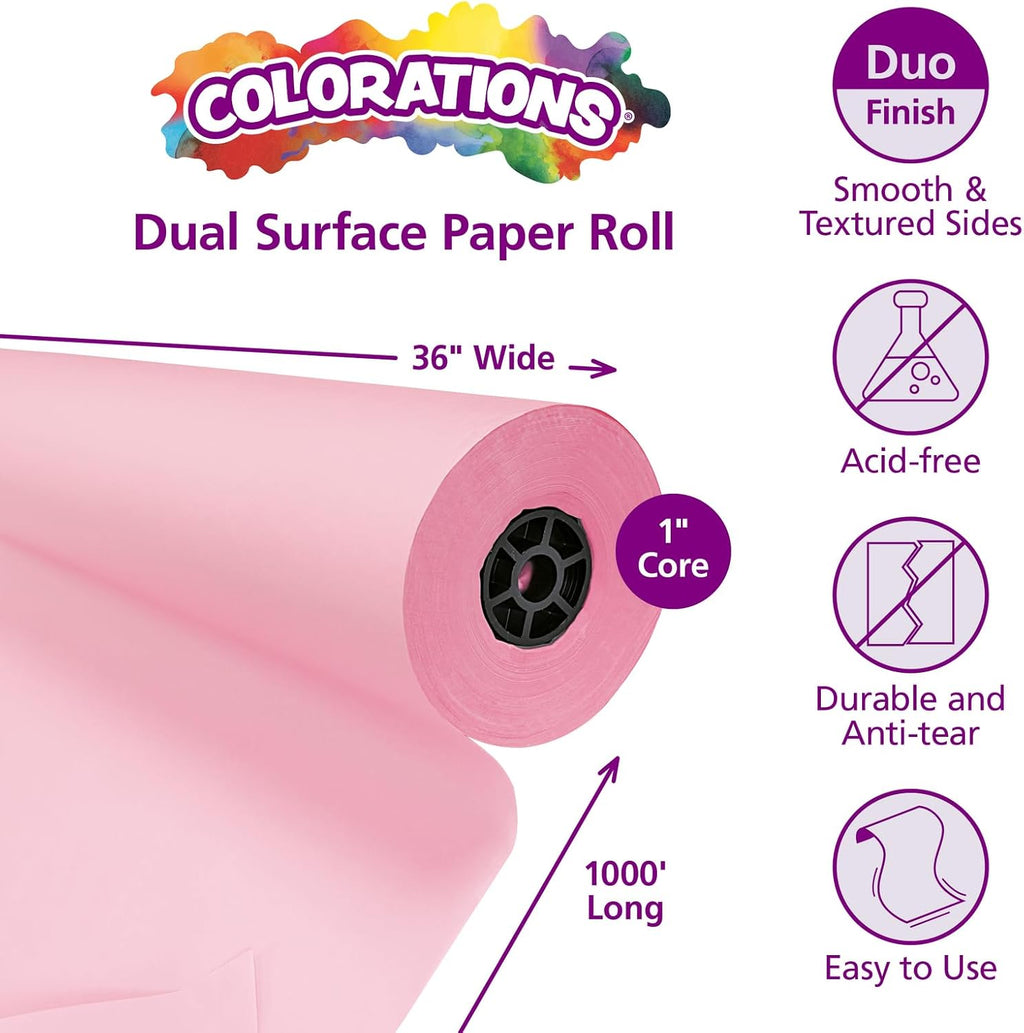 Colorations Dual Surface Paper Roll, Pink, 36' x 1000', Textured Paper, Classroom Craft & Art Supplies, Bulletin Board, Gift Wrapping, Chalkboard Wallpaper