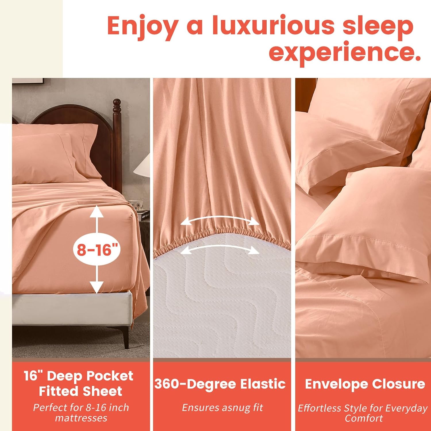 100% Linen Sheets Queen Size,Breathable & Durable 4-Piece Bed Flax Sheet Set,Soft All-Season Bedding for Hot Sleepers 16' Deep Pocket Oeko-TEX Certified,（Queen, Light Red）