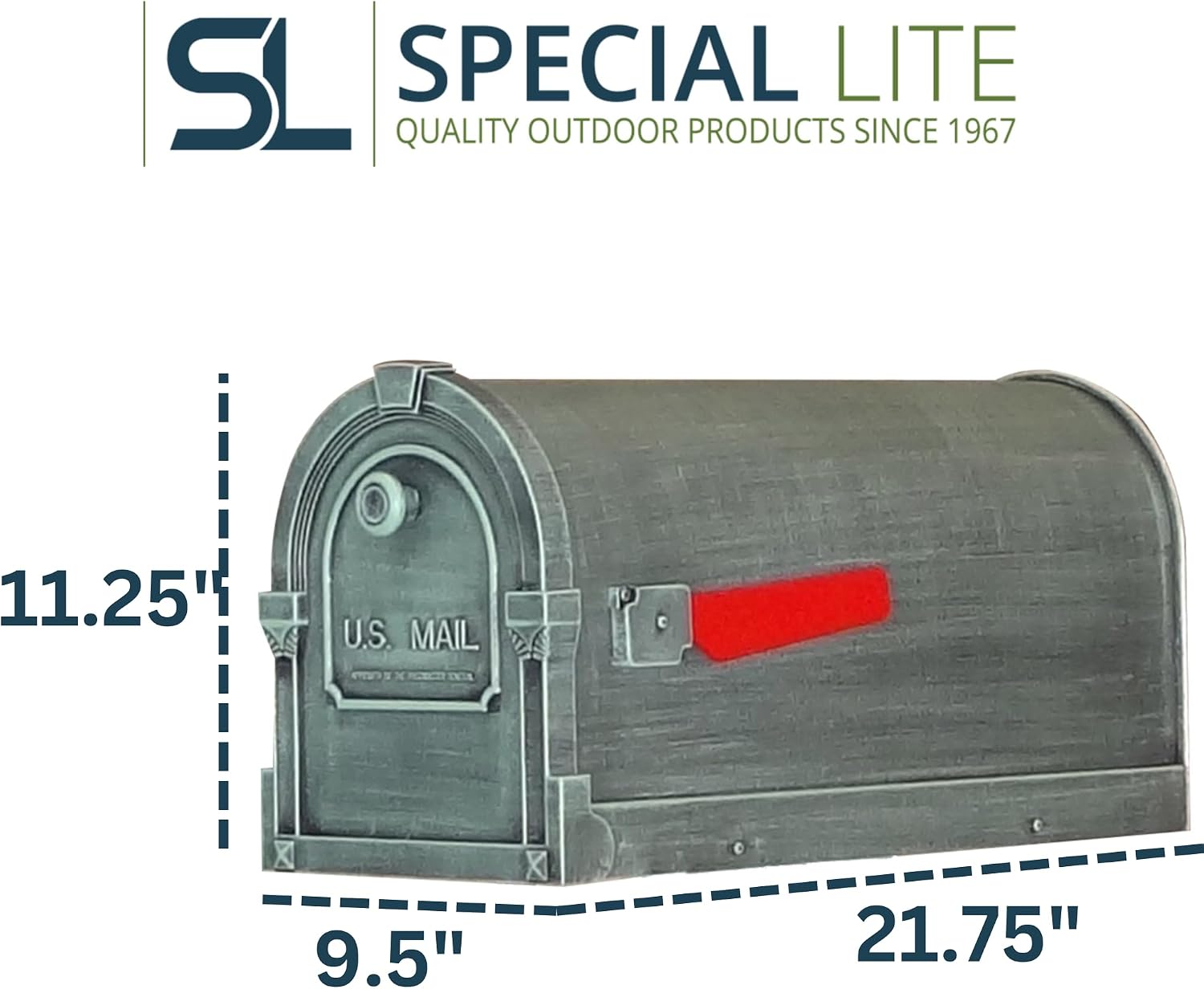 Special Lite Savannah Curbside Mailbox - Verde Green Aluminum Mailbox for Post Mount - SCS-1014-VG