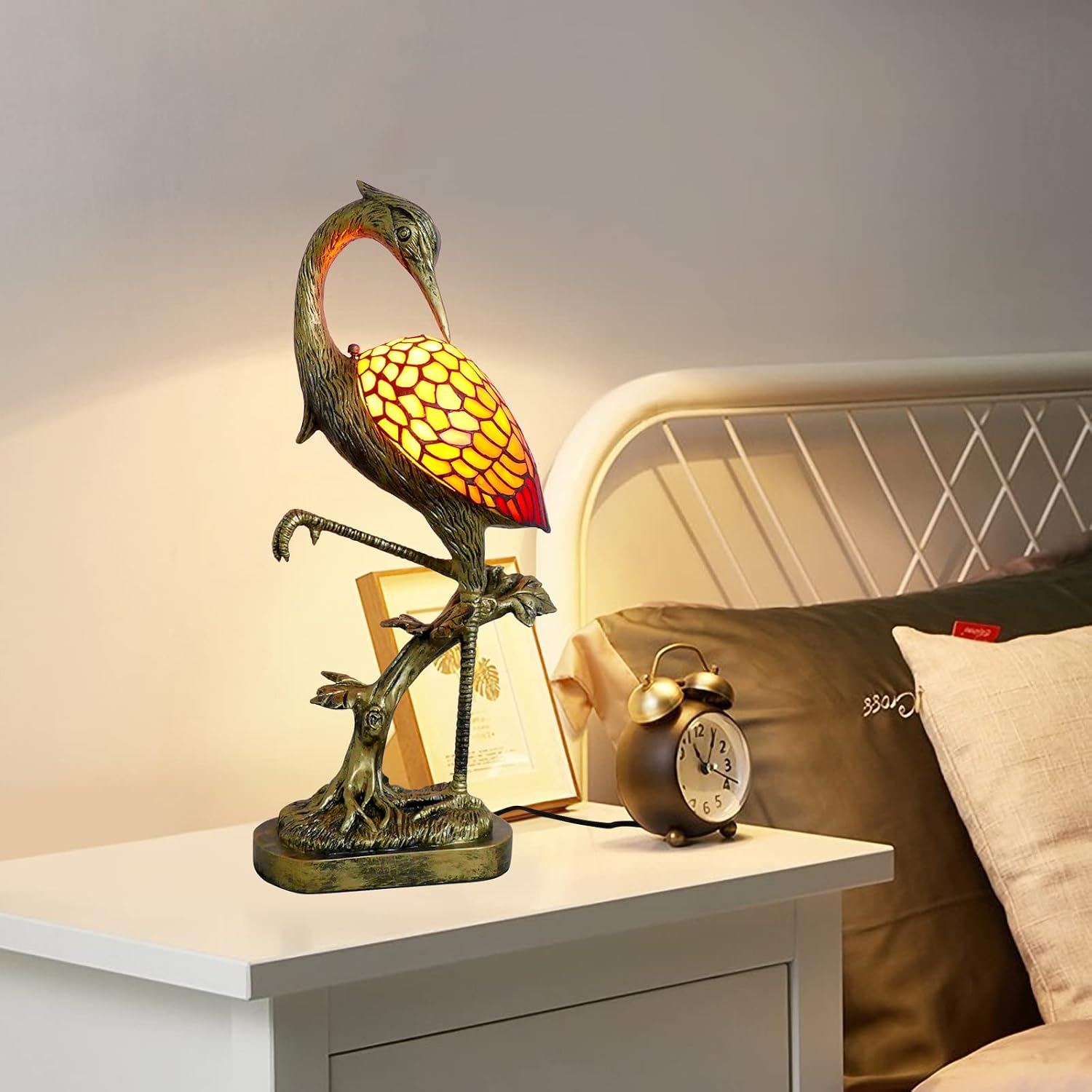 Orange Handmade Stained Glass Tiffany Table Lamp, 21.7in LED, Vintage, Decoration, Bedroom, Living Room, Office