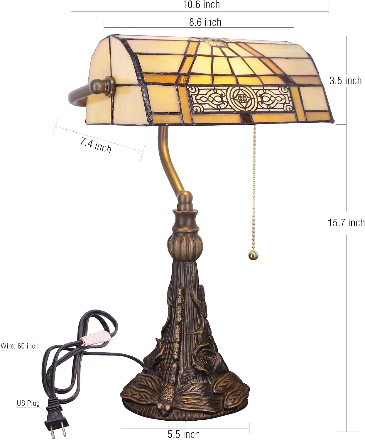 Tiffany Banker Lamp Small Stained Glass Table Lamp Tiffany Style Piano Light Yellow Mission Style Desk Lamp Angle Adjustable 10.6X15.7 Inch for Home Office Living Room Bedroom