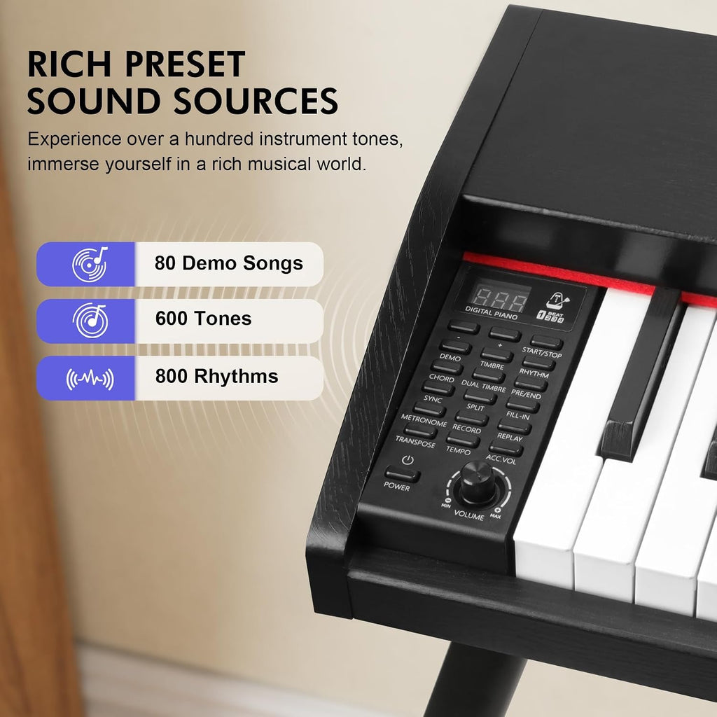 UISCOM Digital Piano Keyboard for Beginners,Full Size 88 Key Semi-Weighted Keyboard Electric Piano with Stand,Power Adapter,Sheet Music Stand,Pedal,Headphone,USB-MIDI Compatibility,Wood Black