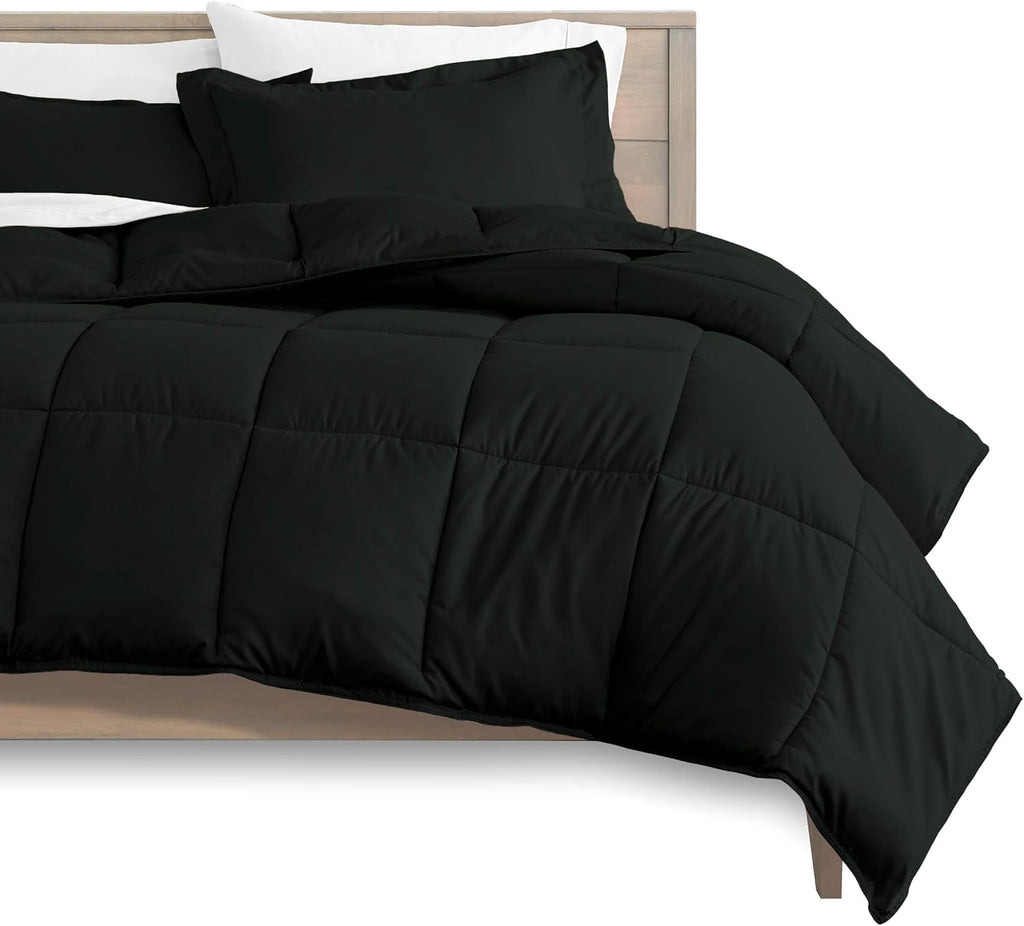 Oversized Queen All-Season Cooling Warmth Comforter Set – 3 Piece Bedding – 100% Egyptian Cotton, Long-Staple & Silky Soft – Luxury Hotel-Quality Duvet Insert – Machine Washable - Black