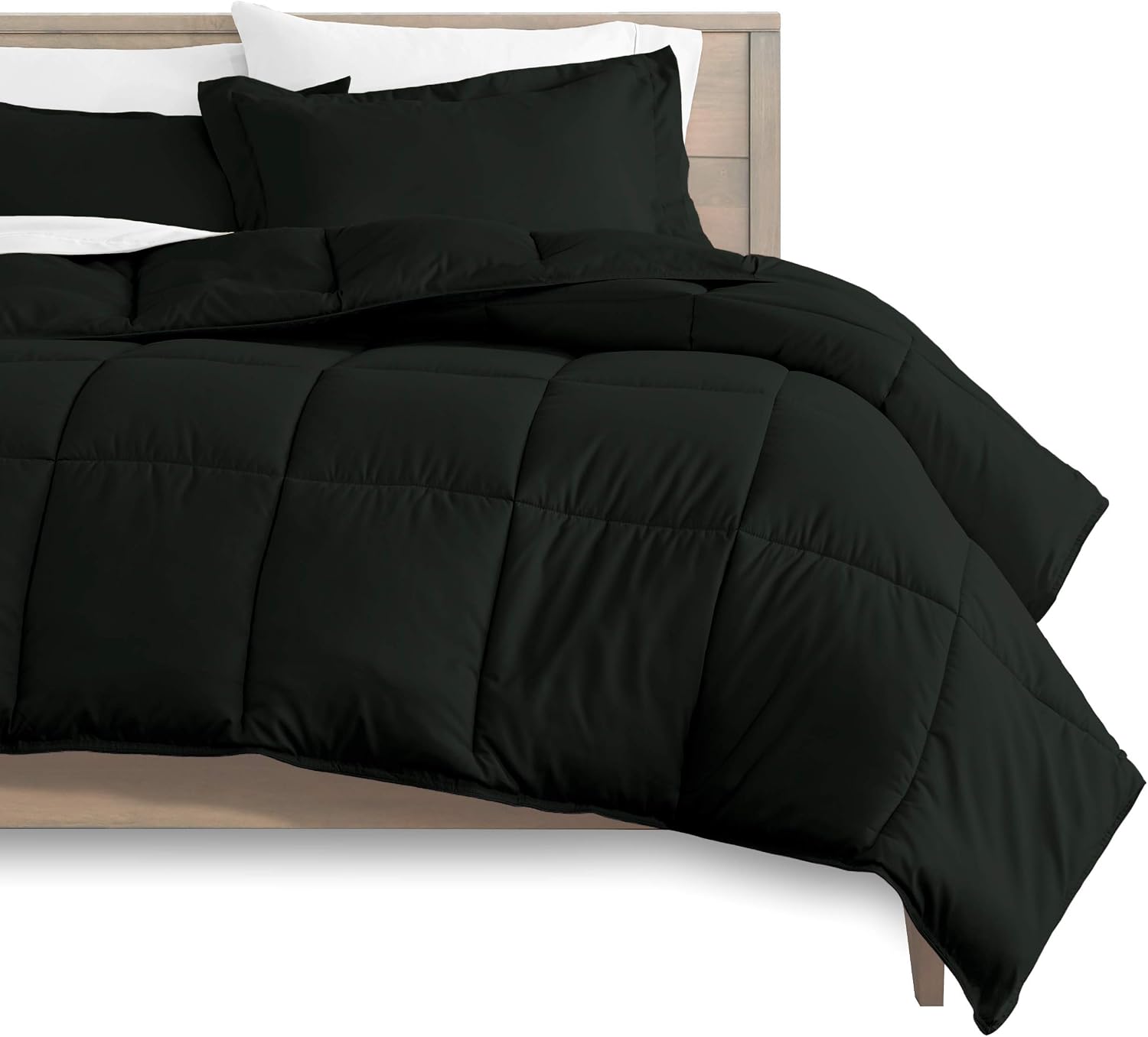 Oversized Queen All-Season Cooling Warmth Comforter Set – 3 Piece Bedding – 100% Egyptian Cotton, Long-Staple & Silky Soft – Luxury Hotel-Quality Duvet Insert – Machine Washable - Black