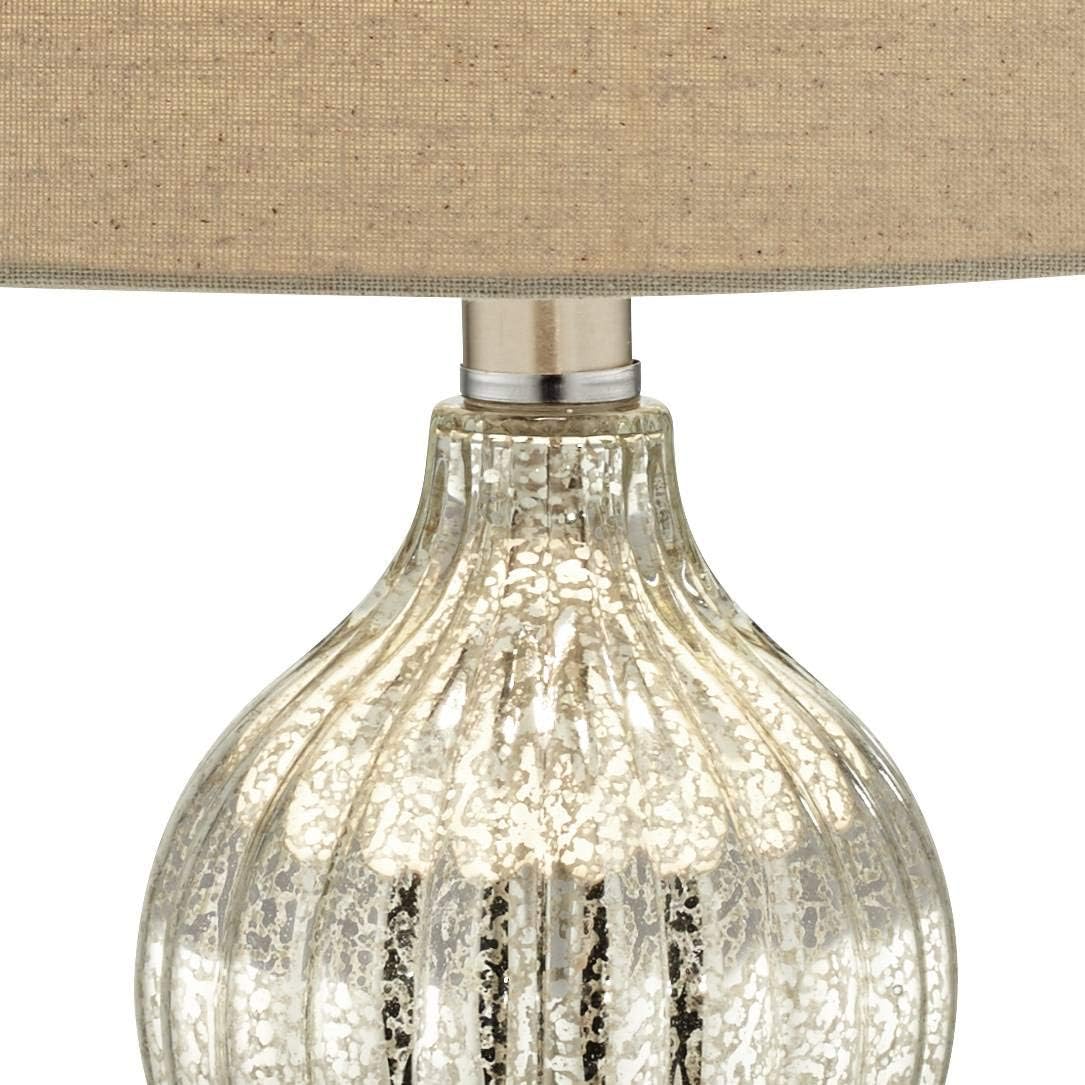 Regency Hill Lili Table Lamps 25' High Set of 2 Fluted Mercury Glass Brushed Silver Metal Double Gourd Drum Shade Decor for Living Room Bedroom House Bedside Nightstand Home Office