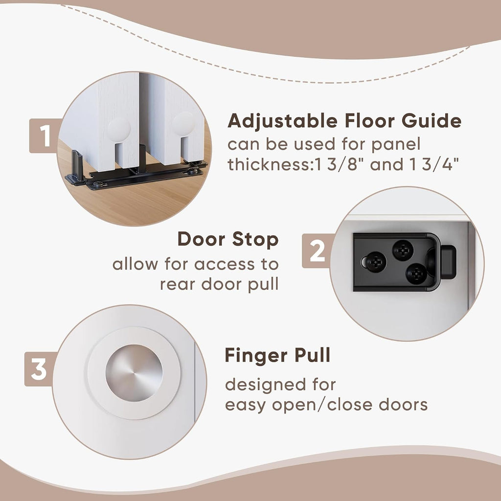 JUBEST 6FT/72 Heavy Duty Bypass Door Hardware with Soft Close Mechanism, Sliding Closet Door Hardware Set for 2 Door System, Smoothly and Quietly, Fit Door Thickness 1 3/8' or 1 3/4', Easy to Install