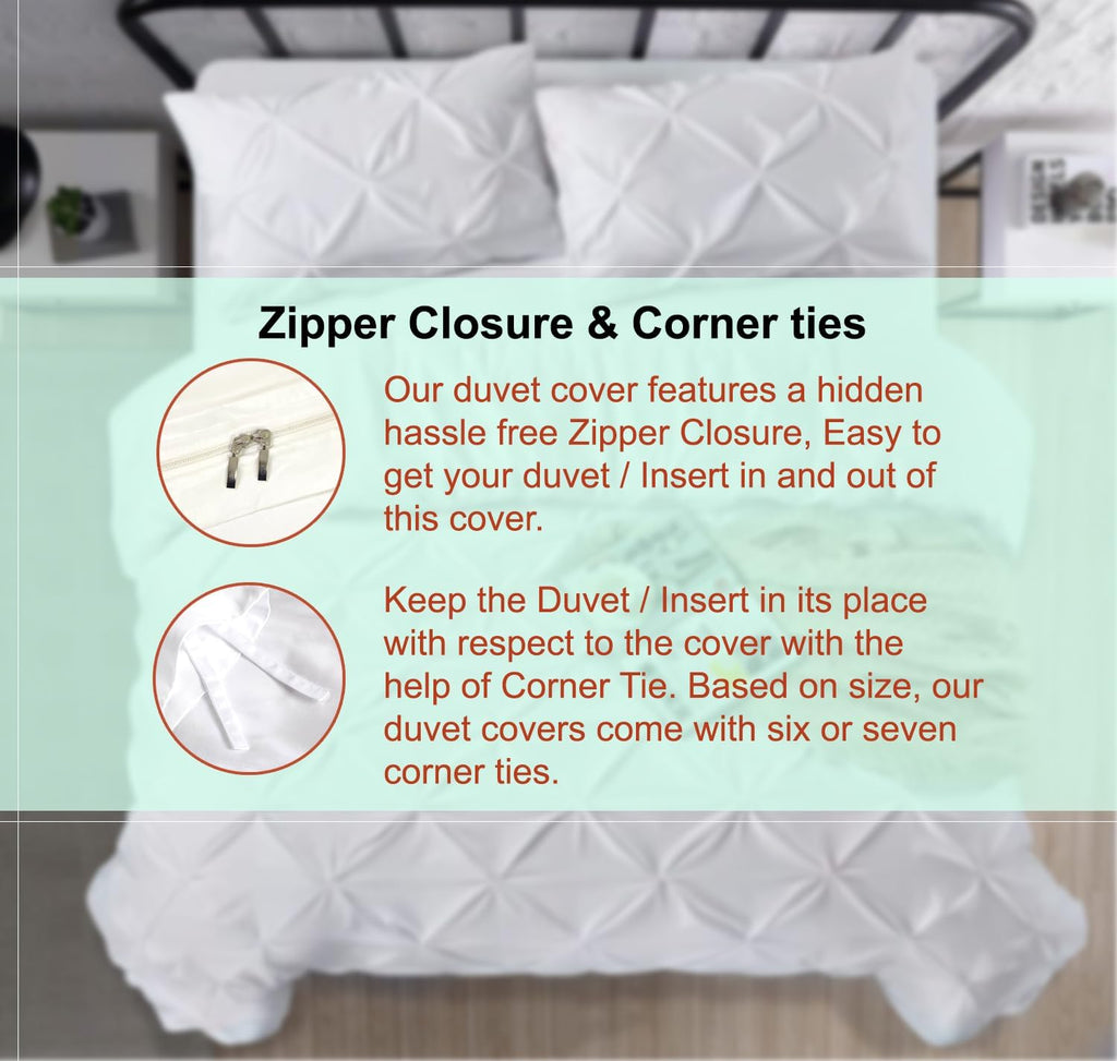 SLEEP-NEST Oversized King Duvet Cover Set 120x120 Inch - 100% Cotton Sateen, Pinch Pleated 3 Piece Bedding Set with Zipper Closure - Ultra Soft, Breathable & All Season White Cover