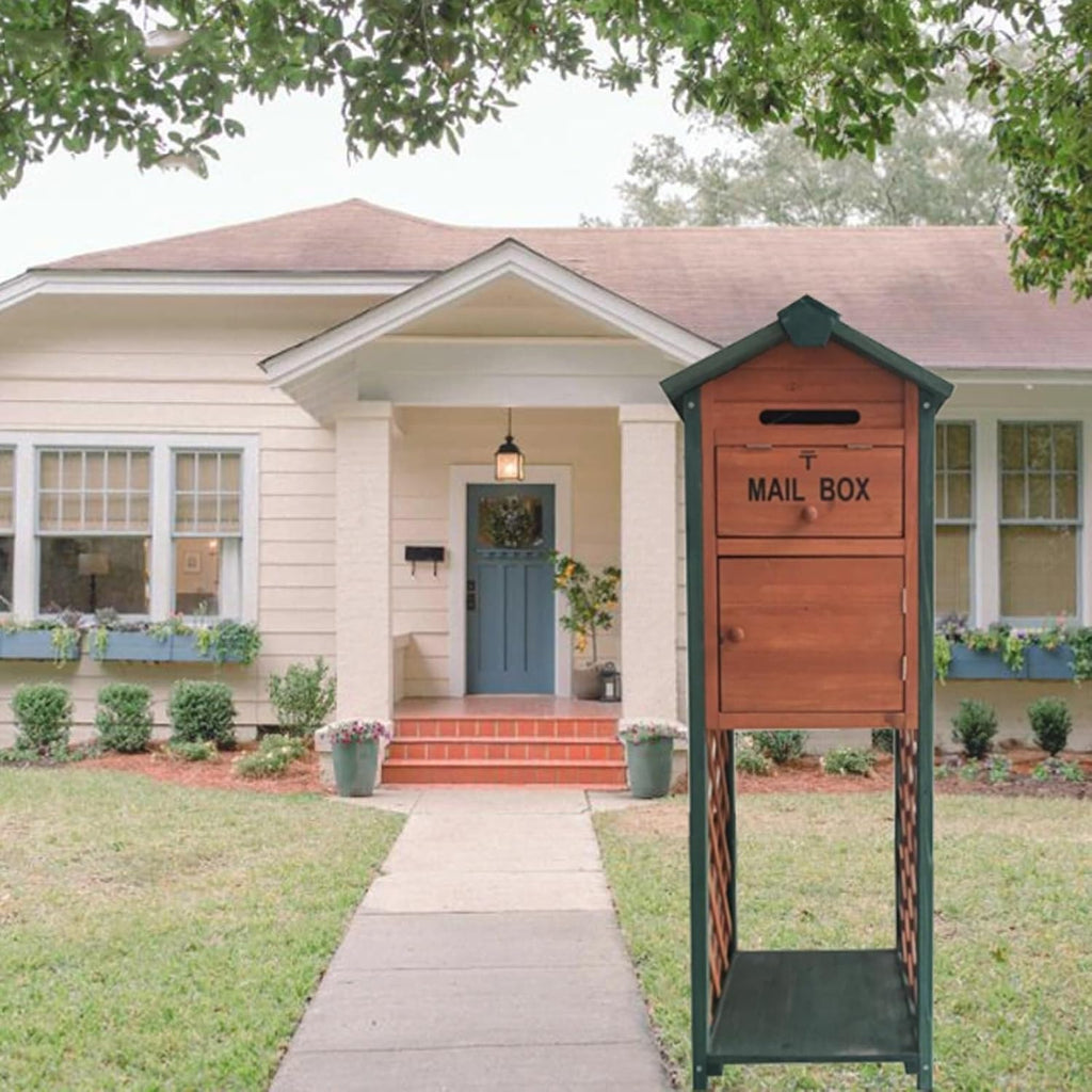 Retro Mailboxes Vertical Wooden Mailbox Outdoor Weatherproof Drop Box Post-Mount Post Box for Home Street Suggestion Post Decoration