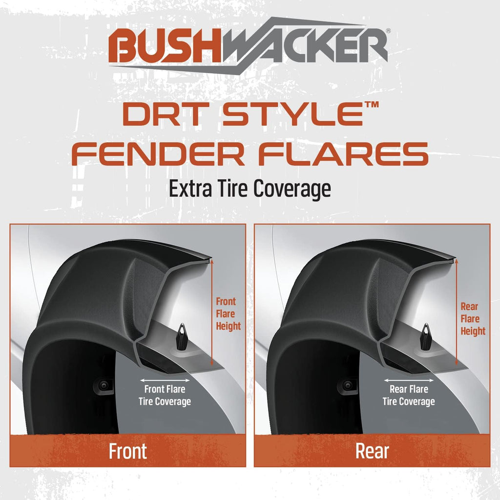 Bushwacker DRT Extended Front & Rear Fender Flares | 4-Piece Set, Black, Smooth Finish | 20951-02 | Fits 2017-2022 Ford F-250 w/ 6.8' or 8.2' Bed, F-350 Super Duty w/ 8.2' Bed