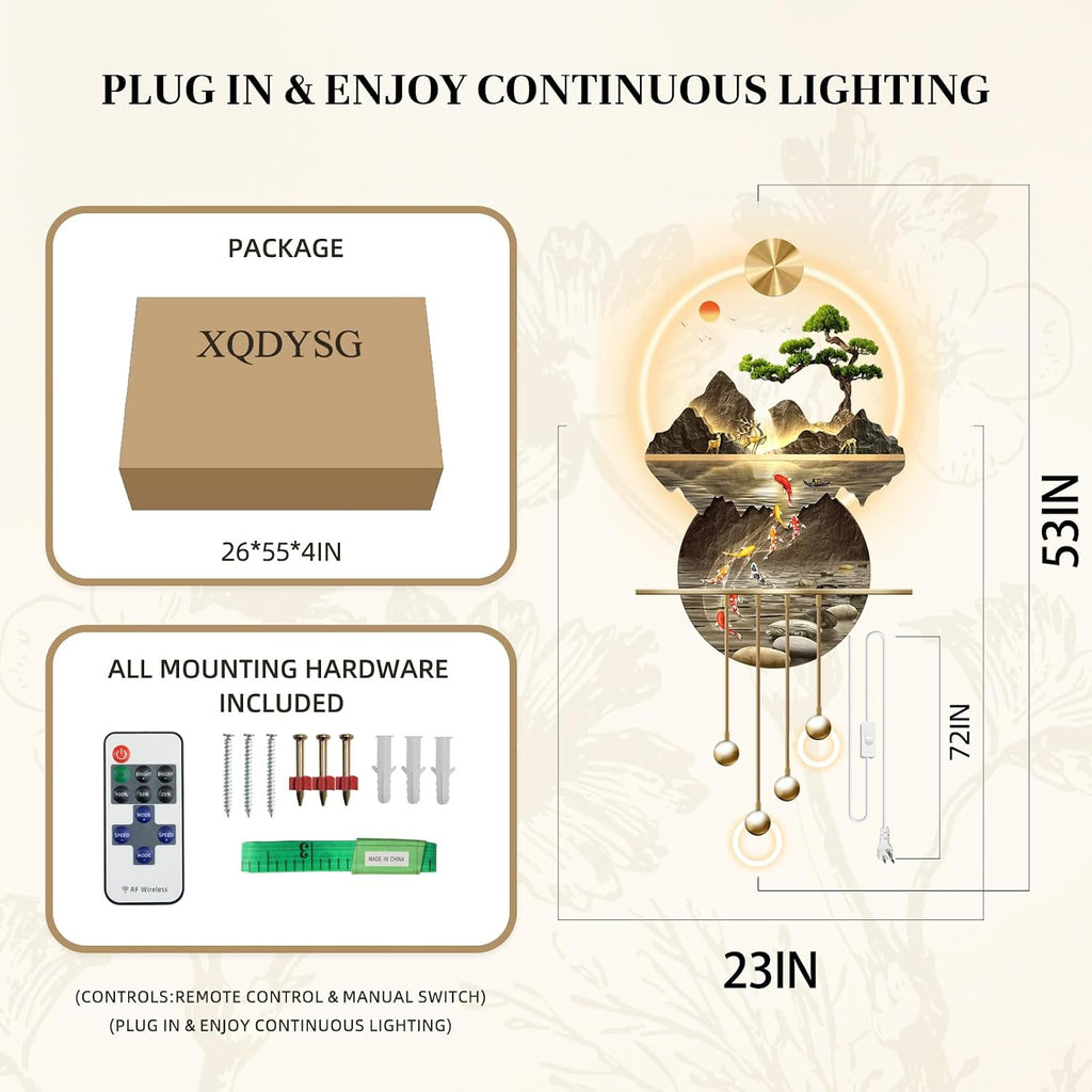 LED Light Decor Wall Art, 3D Art Wall Decor with Light, Decors Walls Sculptures Large 3D Art, Decors Walls Sculptures Lighting Modern, Plug-in Power Supply, Gold T, 23x53IN